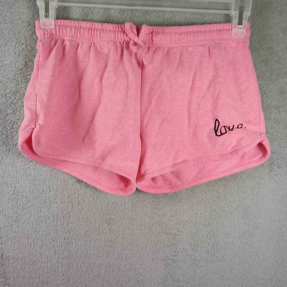 Pink Love Embroidered Dolphin Shorts Womens Medium Elastic Waist‎ Lounge Gym